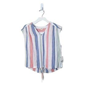 A.N.A. Women Blouse‎ XSmall Sleeveless Stripe V-neck Cotton Pastel Lagen V-Neck